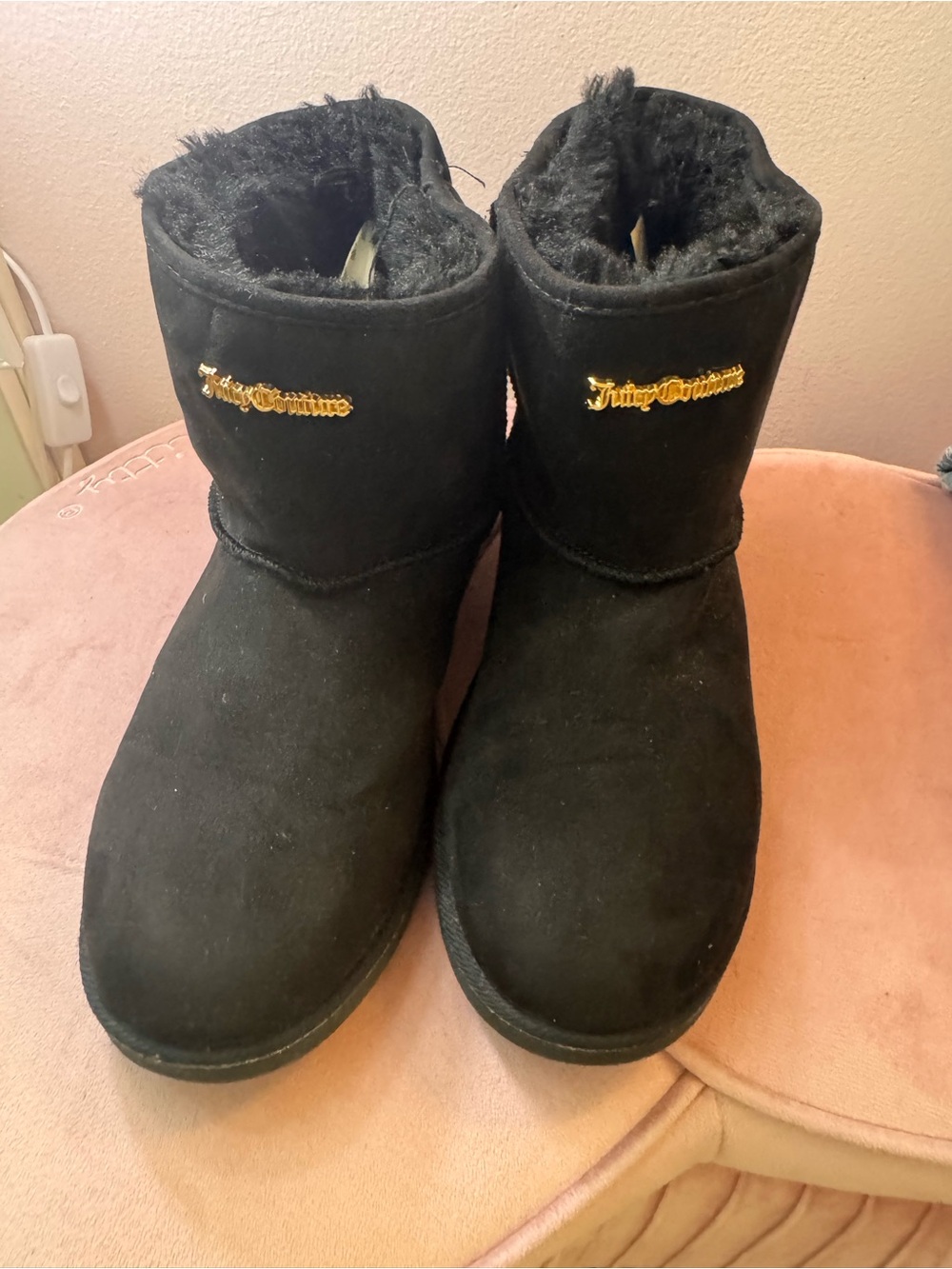 Juicy Couture Black Faux-Suede Kids Boot with Gold Logo